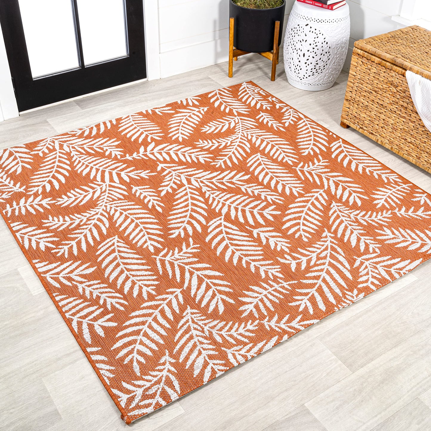 JONATHAN Y Palm Frond Indoor Outdoor Runner Rug 2X10 Orange/Cream, Nevis for Backyard, Patio, Porch, Easy-Cleaning, High Traffic, Pet-Friendly, Non-Shedding (SMB119E-210)