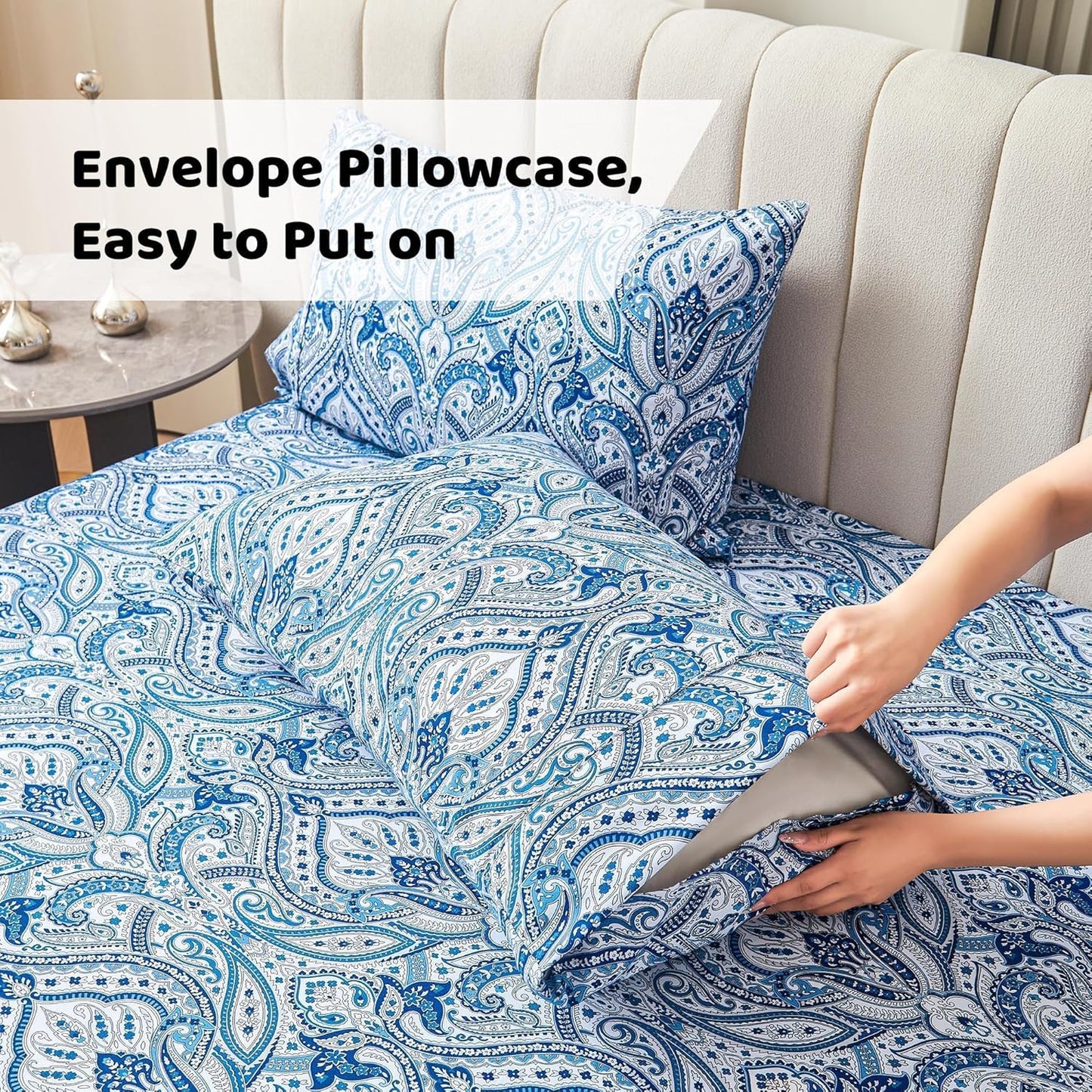 Blue Paisley Printed Bed Sheets Queen Size - A Comforting Floral Retreat
