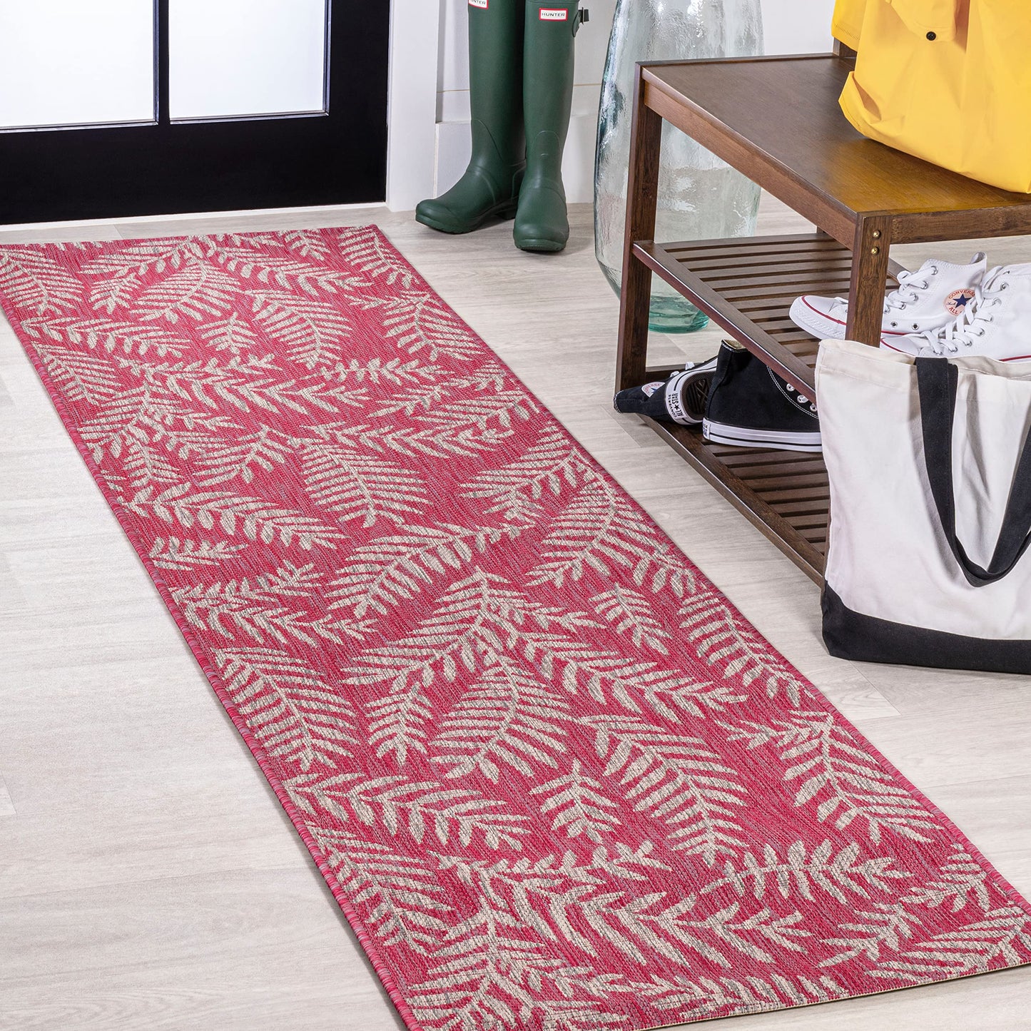 JONATHAN Y Palm Frond Indoor Outdoor Runner Rug 2X10 Orange/Cream, Nevis for Backyard, Patio, Porch, Easy-Cleaning, High Traffic, Pet-Friendly, Non-Shedding (SMB119E-210)