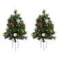 2.5ft 2 Pieces Prelit Artificial Christmas Tree With LED Light Mini Xmas Tree With Small Berry Pine Needles Pinecones Decorations For Garden